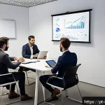 Home 16 통역사 연습법 - A modern office setting with a diverse group of professionals engaged in a meeting, focusing on a ce...